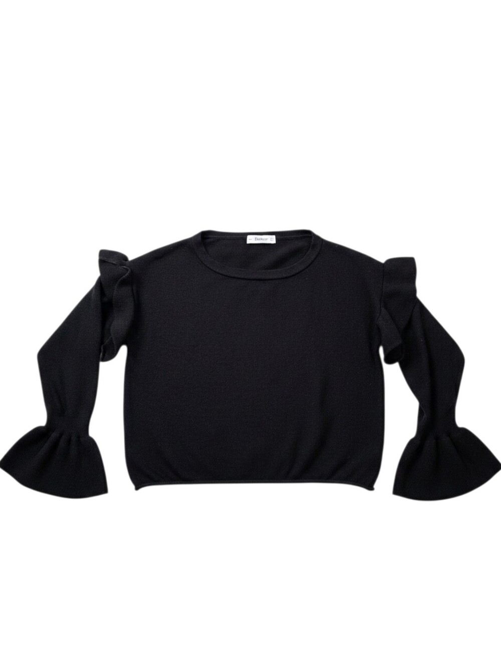 ZARA Black Ruffled Knit Cropped Sweater In S
